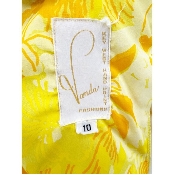 Vanda Fashions Vtg 1960s Mod Yellow Floral Print A line Sleeveless Dress Sz 10 - Picture 8 of 14